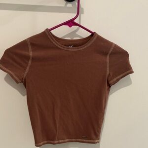Hollister Brown Short Sleeve Crop Top Baby Tee